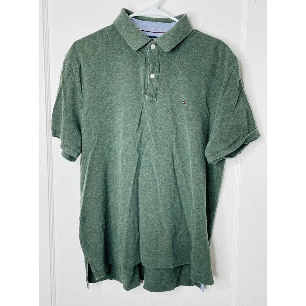 Timmy Hilfiger Classic Fit Polo Coup Classique Mens Sz L 100% Cotton Green Logo